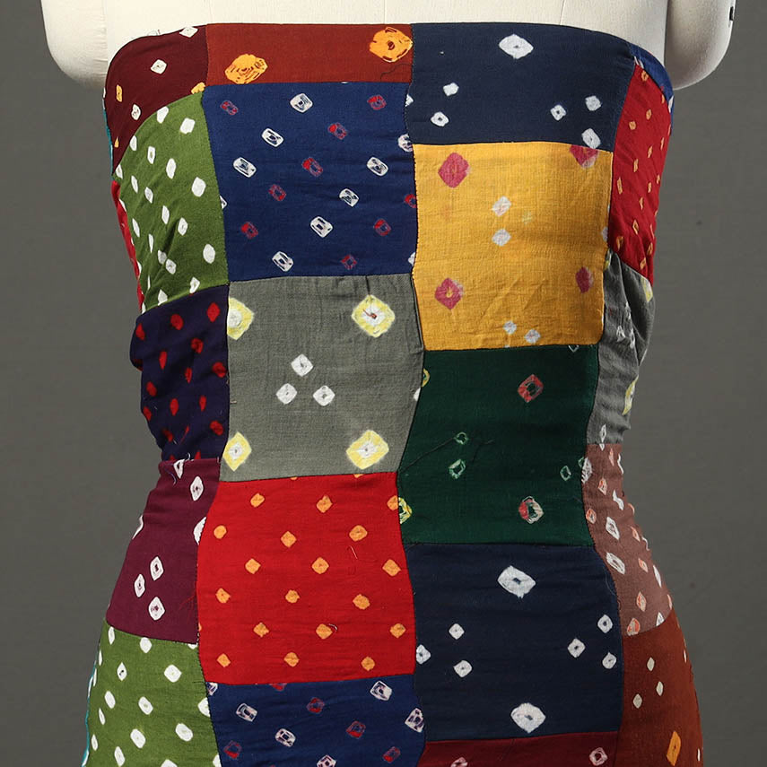 Multicolor - Bandhani Tie-Dye Patchwork Cotton Kurta Material - (2.5 meter) 11