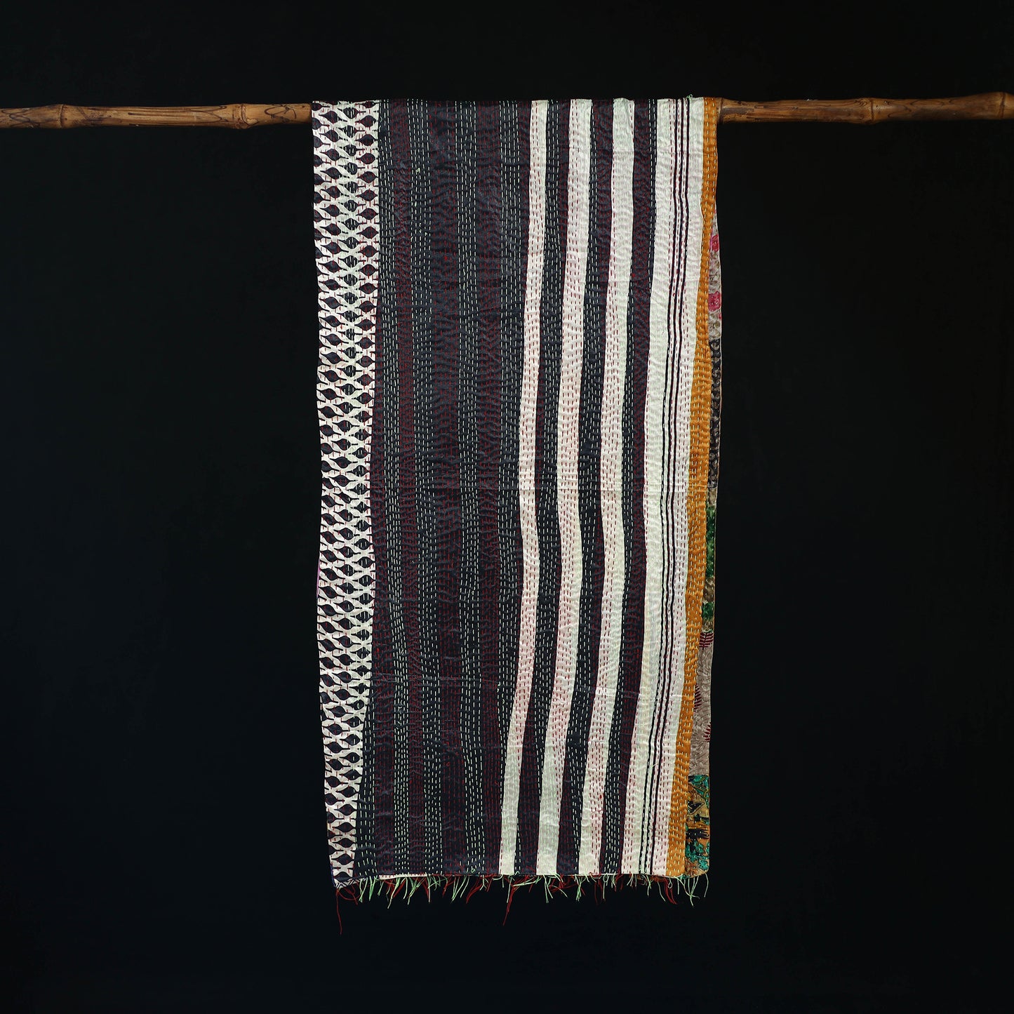 Bengal Kantha Handwork Patchwork Reversible Silk Stole 229