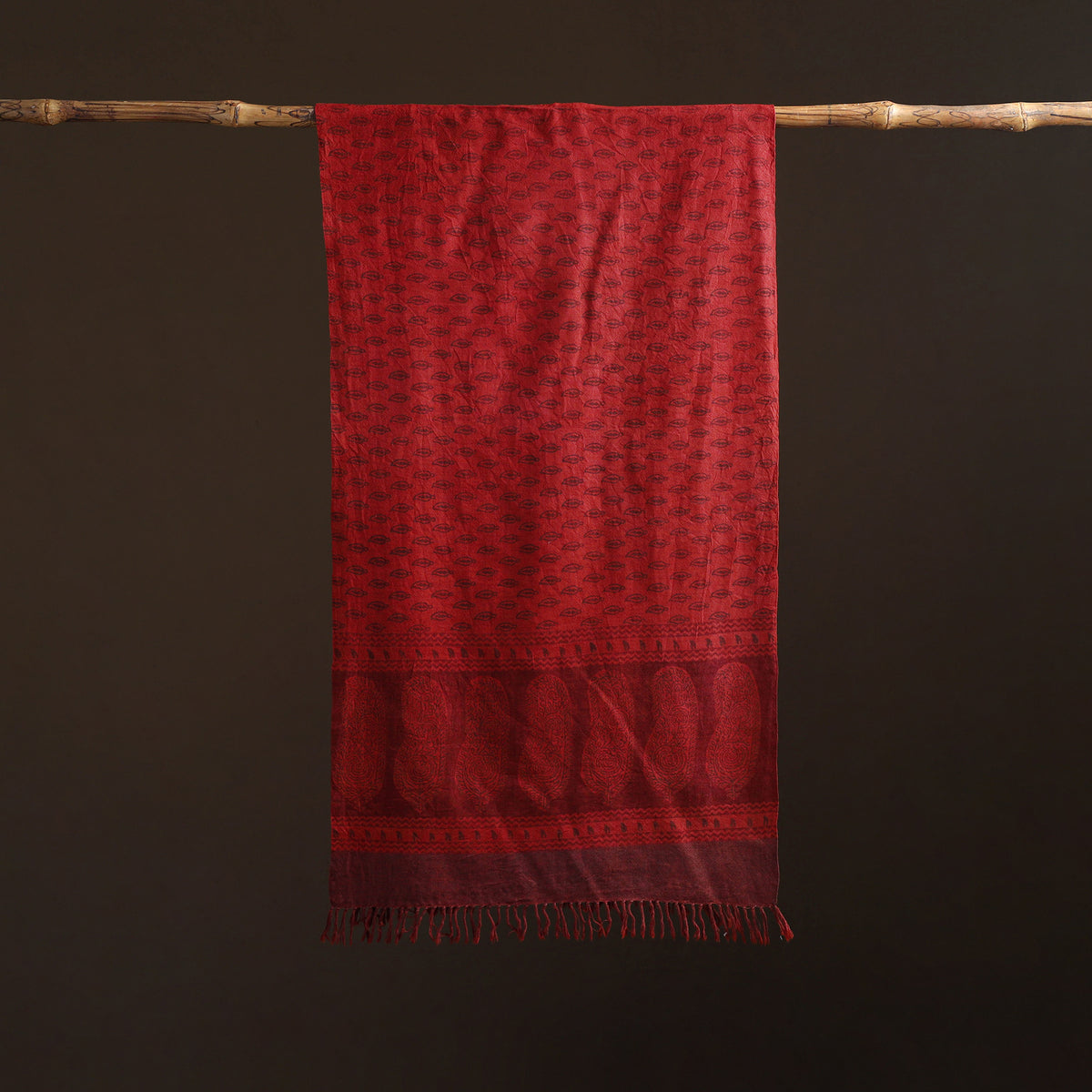 Handwoven Merino Wool Natural Dyed Bagh Hand Block Print Stole 21
