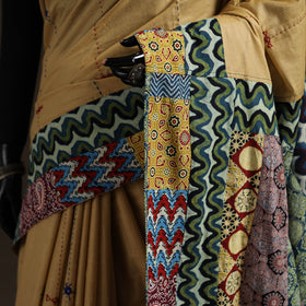 Ajrakh Hand Block Print Patchwork Pure Mul Cotton Saree 09