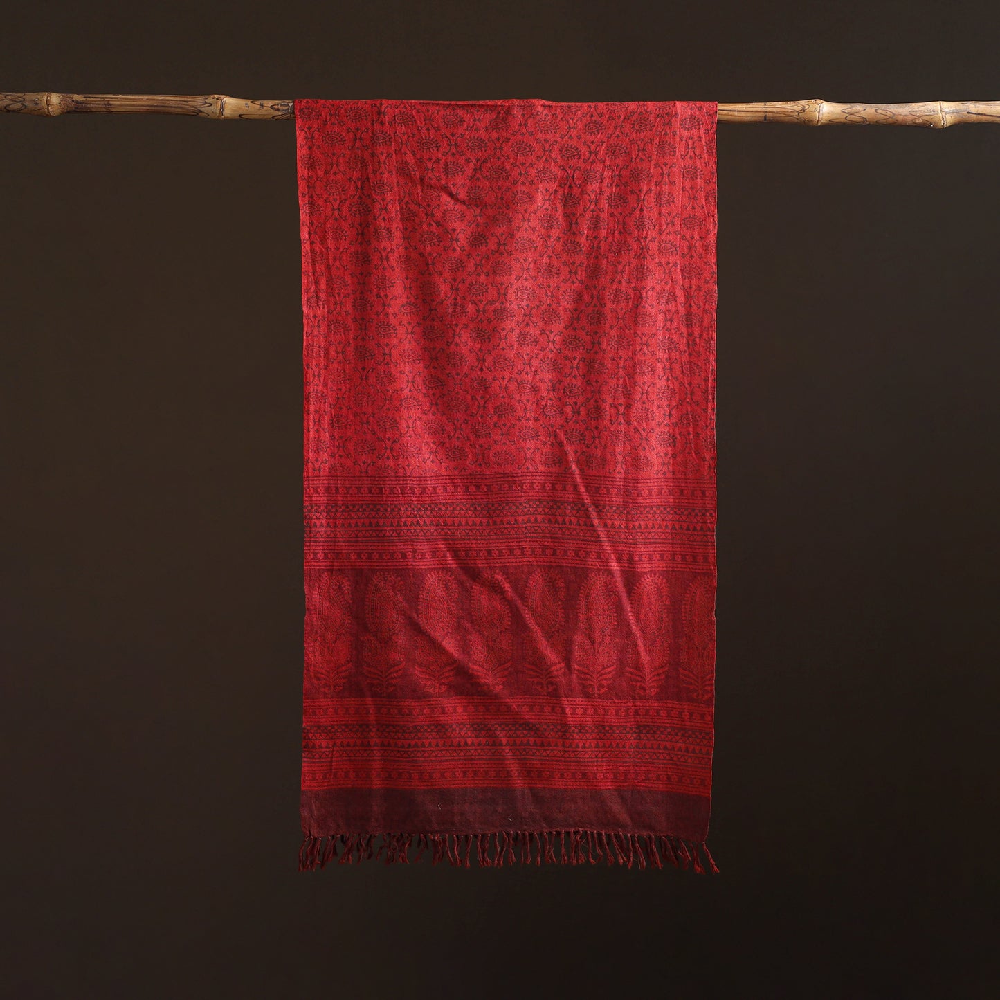 Handwoven Merino Wool Natural Dyed Bagh Hand Block Print Stole 18