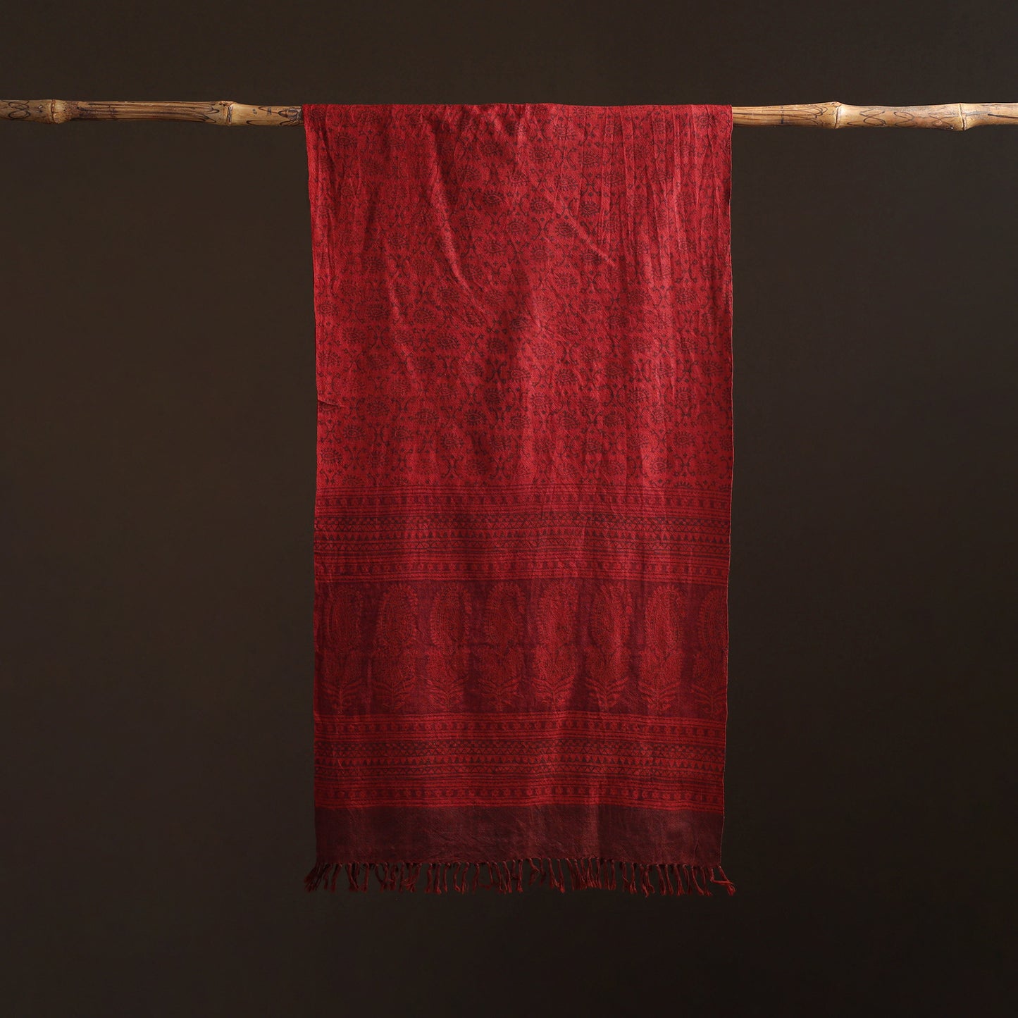Handwoven Merino Wool Natural Dyed Bagh Hand Block Print Stole 19