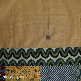 Ajrakh Hand Block Print Patchwork Pure Mul Cotton Saree 09