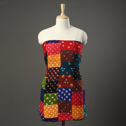 Multicolor - Bandhani Tie-Dye Patchwork Cotton Kurta Material - (2.4 meter) 13