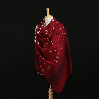 Kutch Handwoven Clamp Dyed Checks Bandhani Merino Wool Shawl 04
