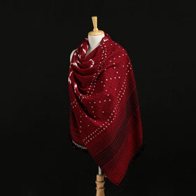 Kutch Handwoven Clamp Dyed Checks Bandhani Merino Wool Shawl 04