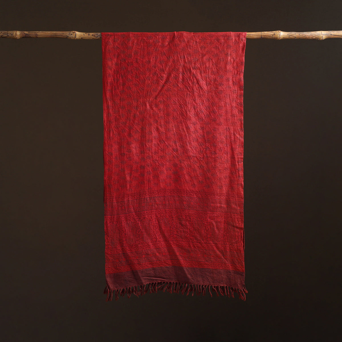 Handwoven Merino Wool Natural Dyed Bagh Hand Block Print Stole 14