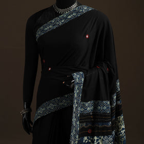 Ajrakh Hand Block Print Tagai & Mirror Patchwork Pure Mul Cotton Saree 11