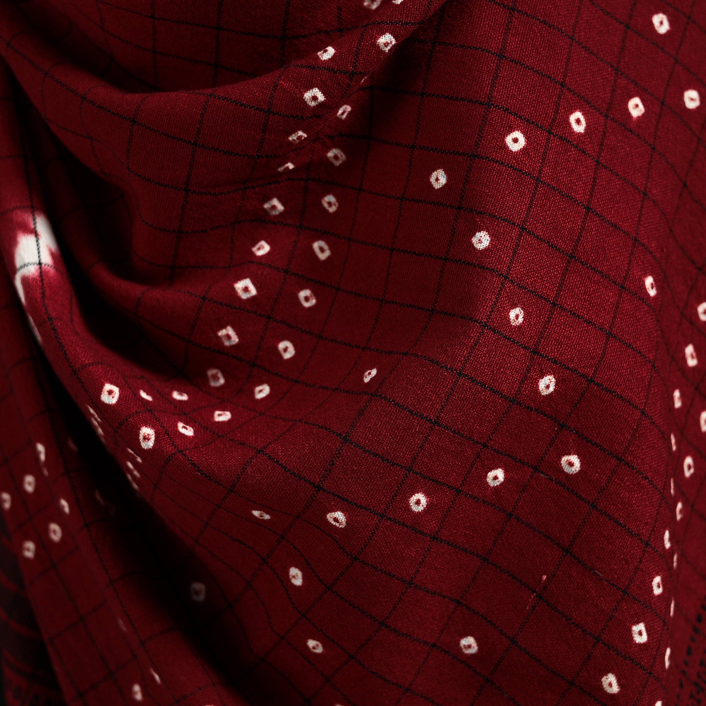 Kutch Handwoven Clamp Dyed Checks Bandhani Merino Wool Shawl 04