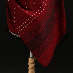 Kutch Handwoven Clamp Dyed Checks Bandhani Merino Wool Shawl 04