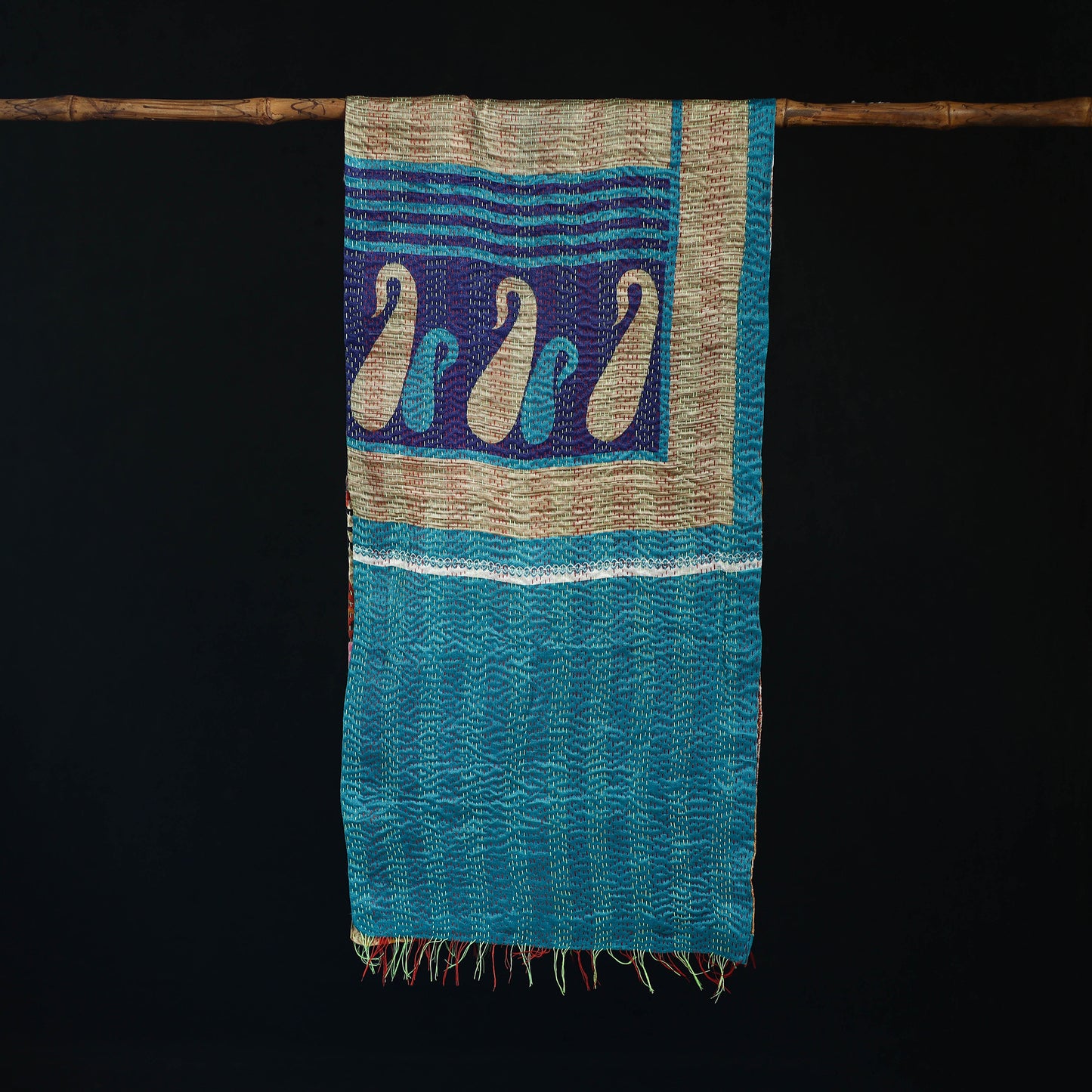 Bengal Kantha Handwork Patchwork Reversible Silk Stole 221