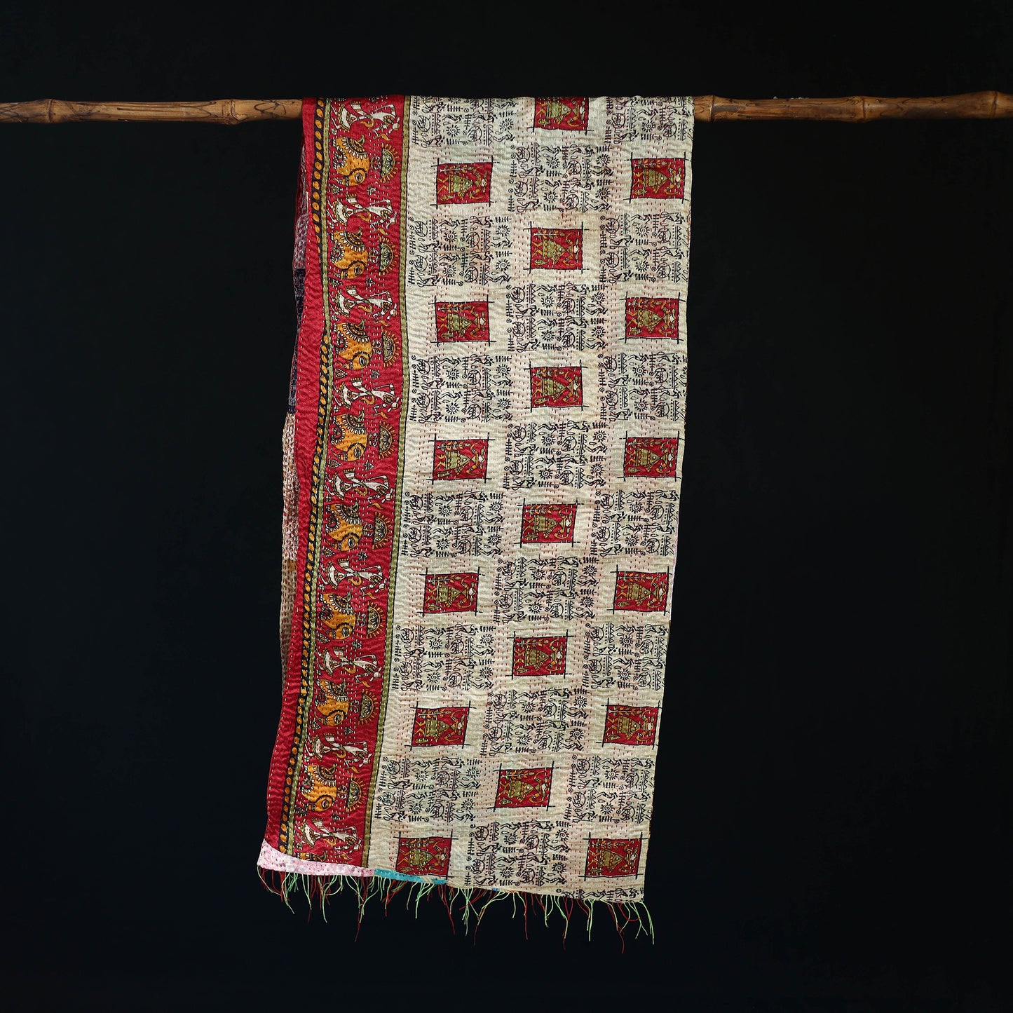 Bengal Kantha Handwork Patchwork Reversible Silk Stole 220