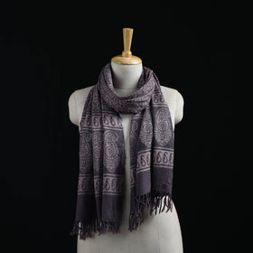 Handwoven Merino Wool Natural Dyed Hand Block Bagh Print Stole 01