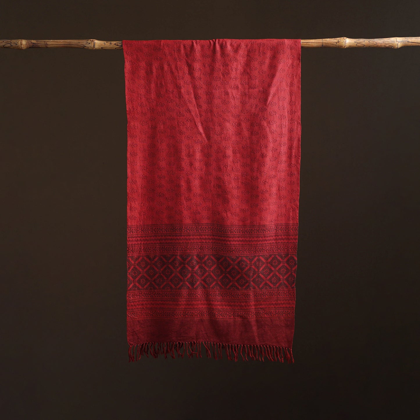 Handwoven Merino Wool Natural Dyed Bagh Hand Block Print Stole 09