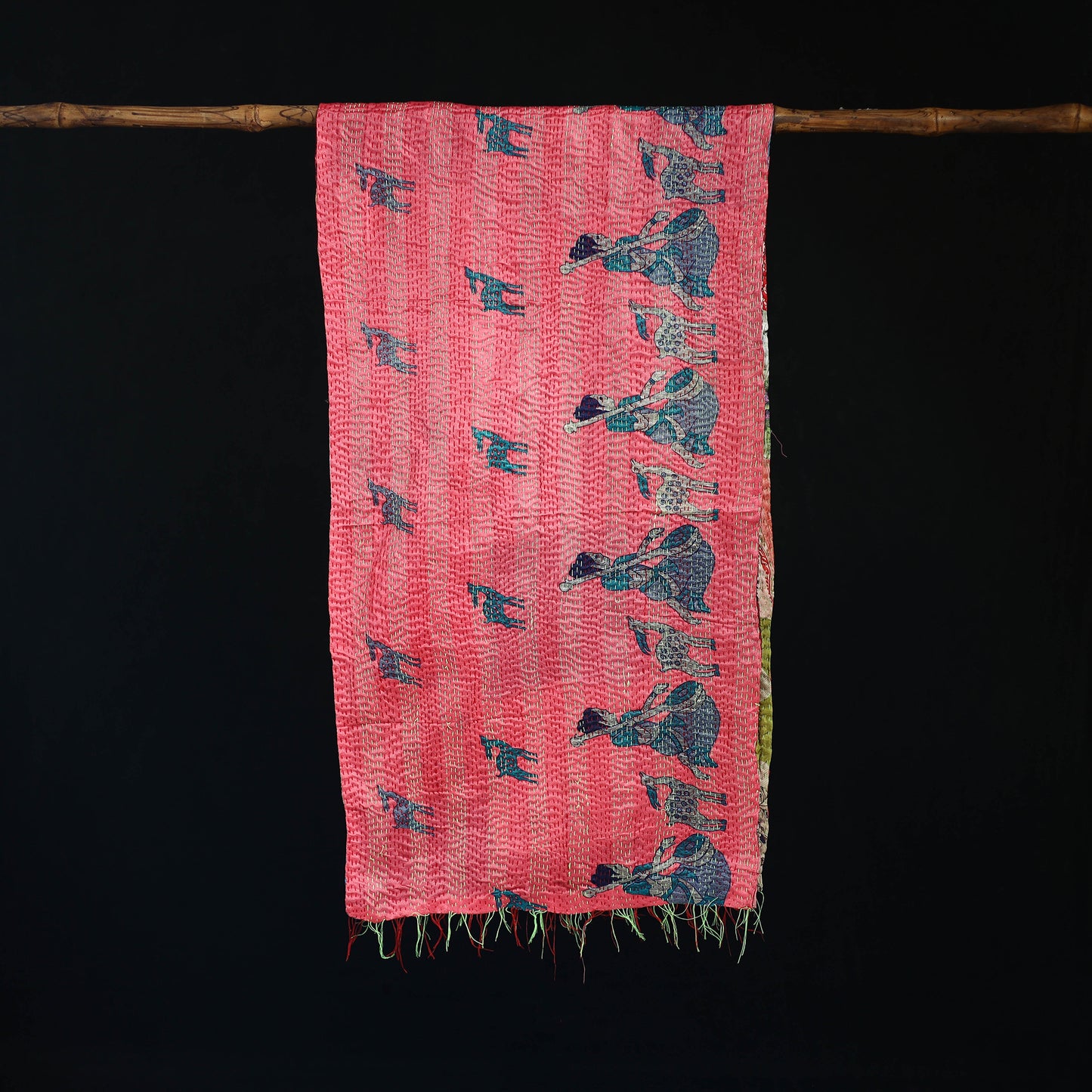 Bengal Kantha Handwork Patchwork Reversible Silk Stole 218