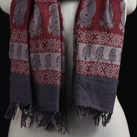 Handwoven Merino Wool Natural Dyed Hand Block Bagh Print Stole 02