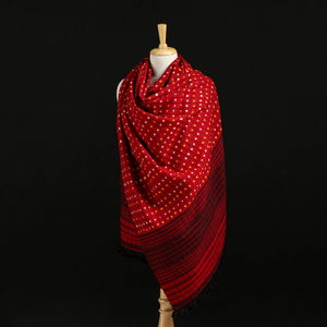 Red - Kutch Handwoven Clamp Dyed Checks Bandhani Merino Wool Shawl 06