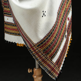 White - Kutch Handwoven Mirror Work Chomuk Buta Acrylic Wool Shawl 02