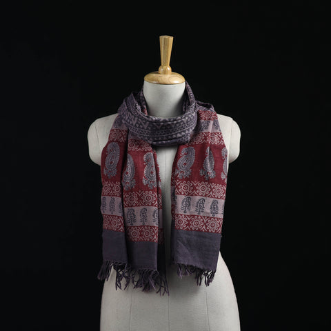 Handwoven Merino Wool Natural Dyed Hand Block Bagh Print Stole 02