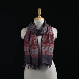 Handwoven Merino Wool Natural Dyed Hand Block Bagh Print Stole 02