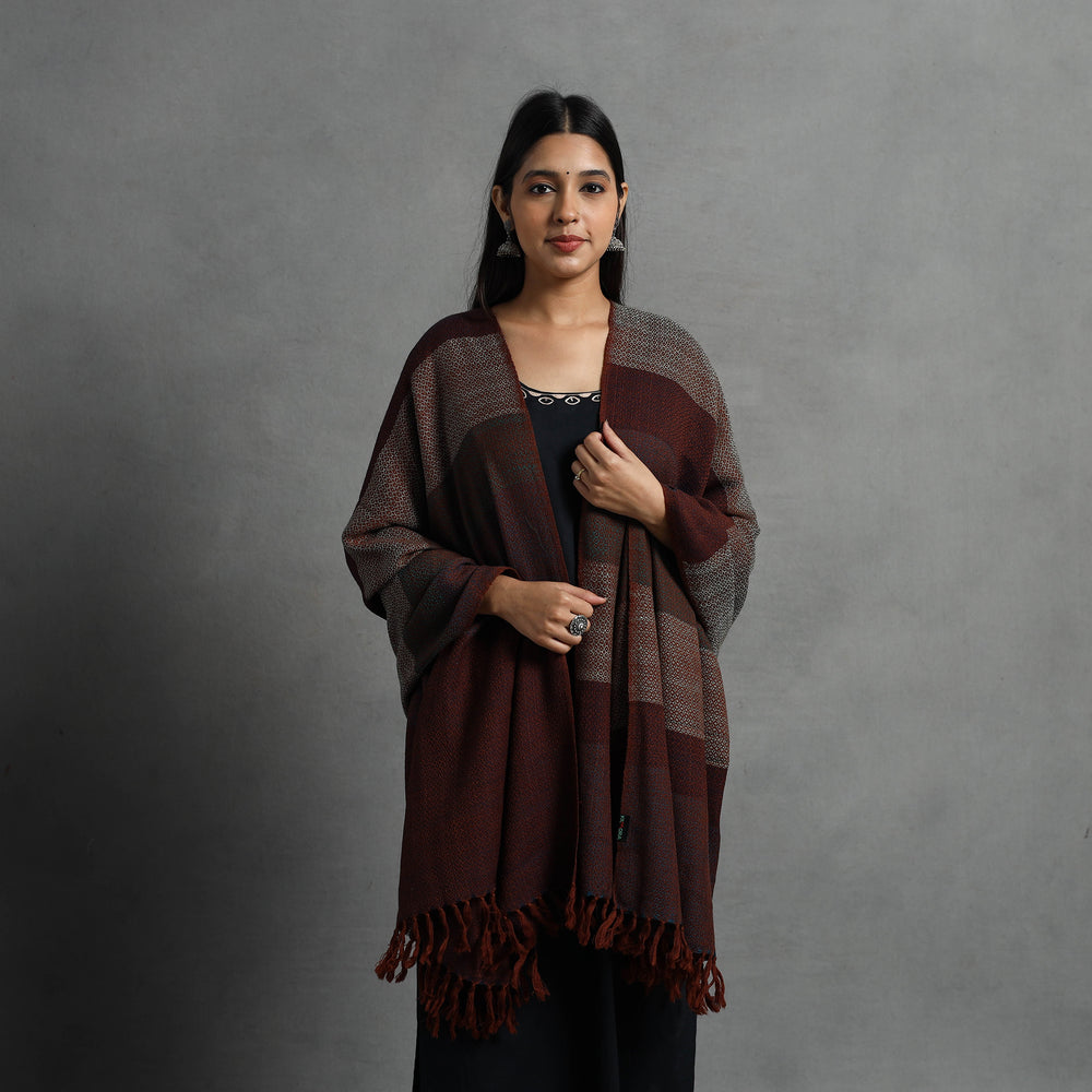 Brown - Kumaun Handwoven Pure Merino Wool Shawl for Women 91