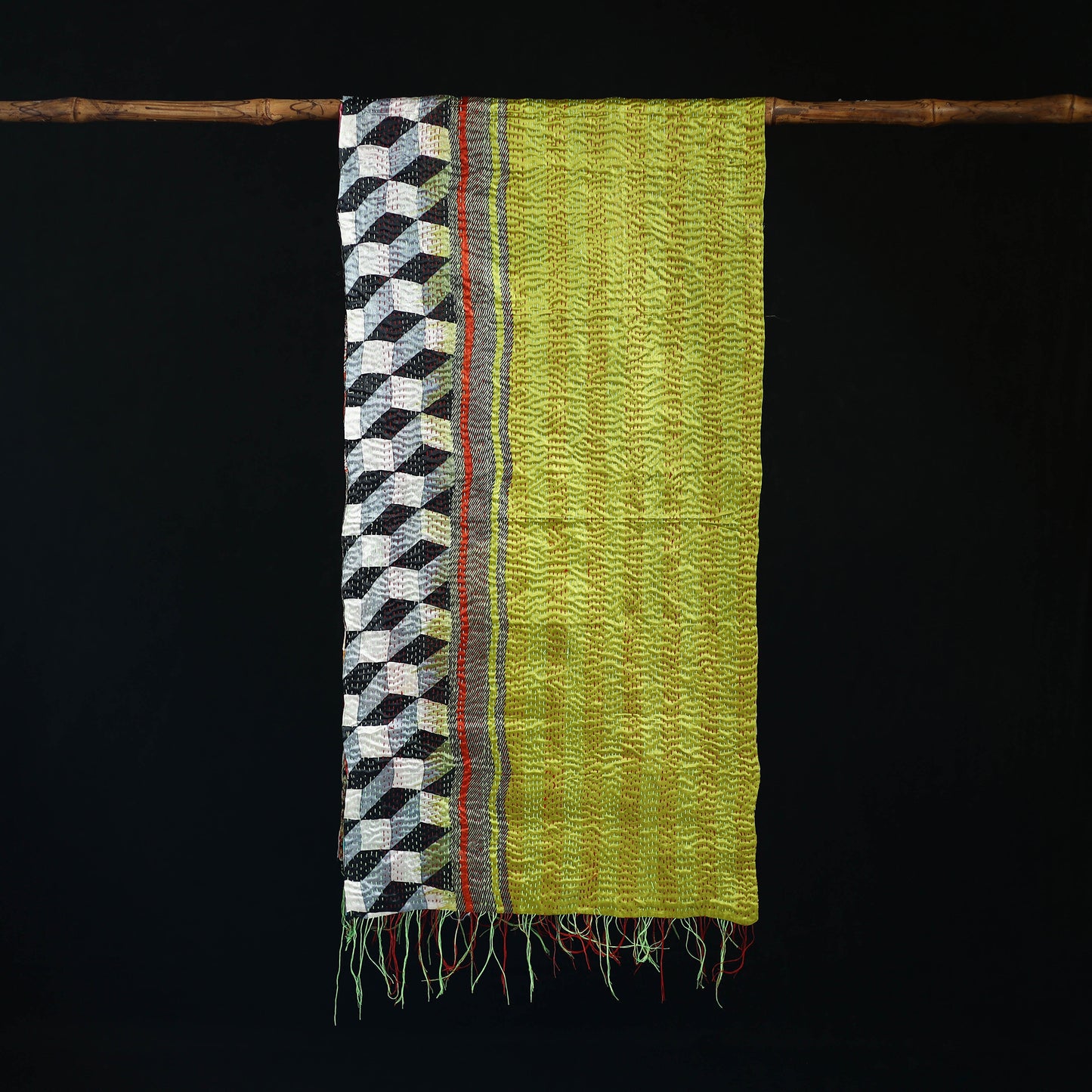 Bengal Kantha Handwork Patchwork Reversible Silk Stole 216