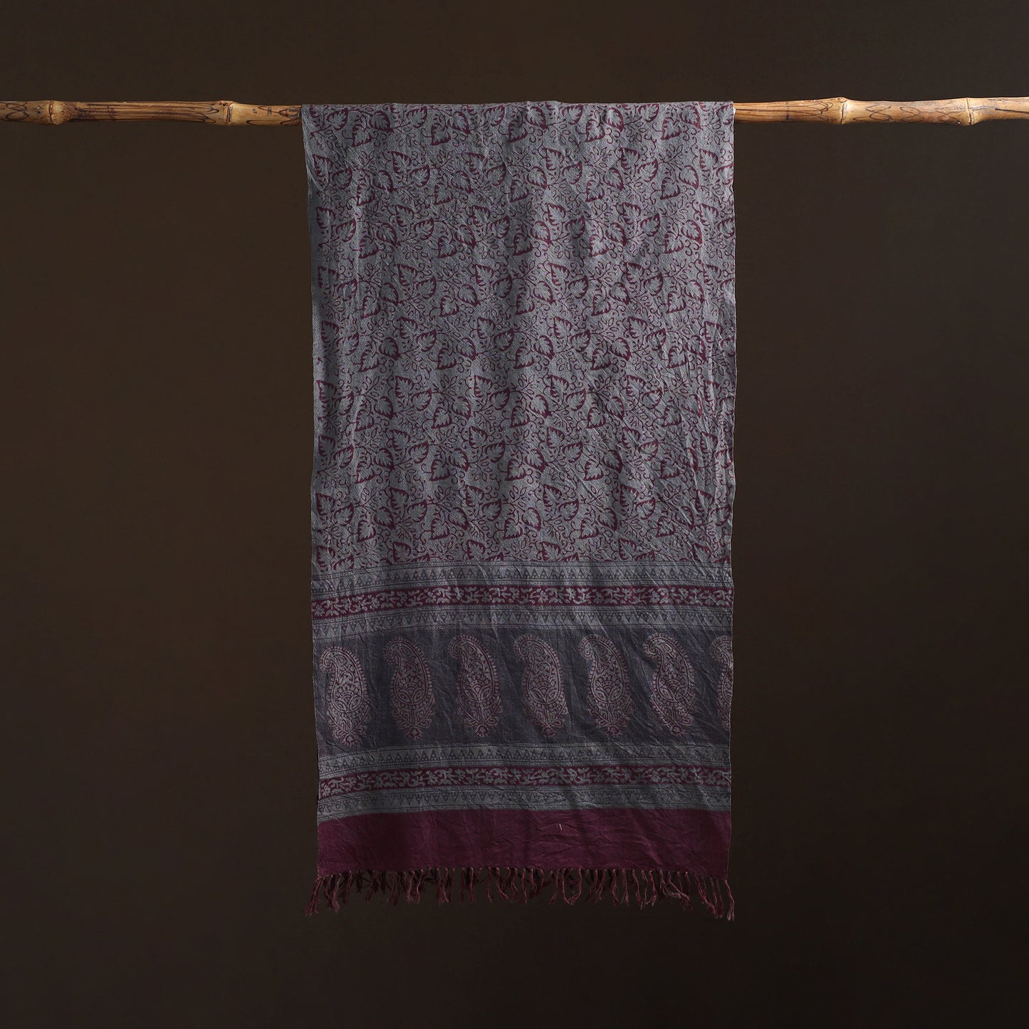 Handwoven Merino Wool Natural Dyed Bagh Hand Block Print Stole 07