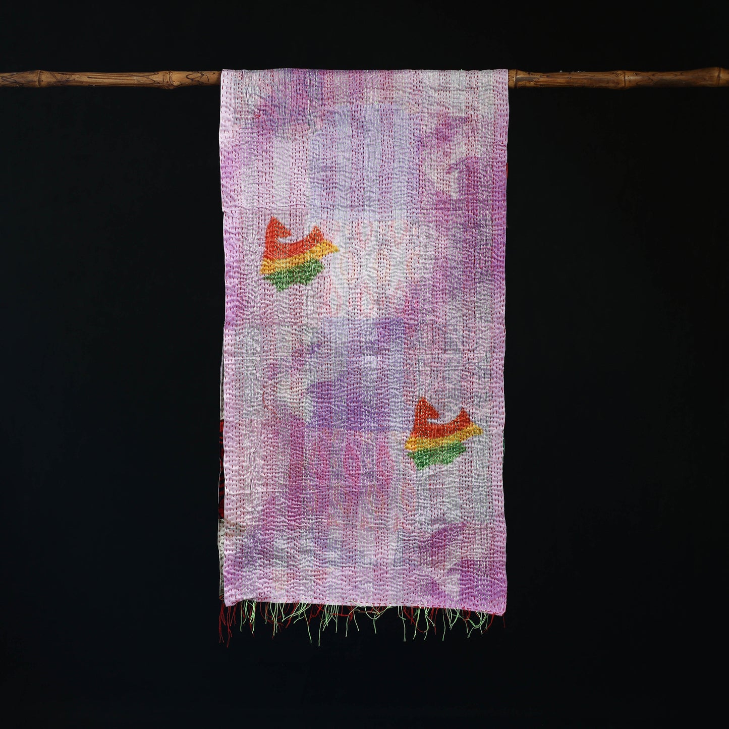 Bengal Kantha Handwork Patchwork Reversible Silk Stole 215