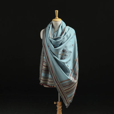 Kutch Handwoven Mirror Work Chomuk Buta Acrylic Wool Shawl 03