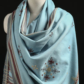 Kutch Handwoven Mirror Work Chomuk Buta Acrylic Wool Shawl 03