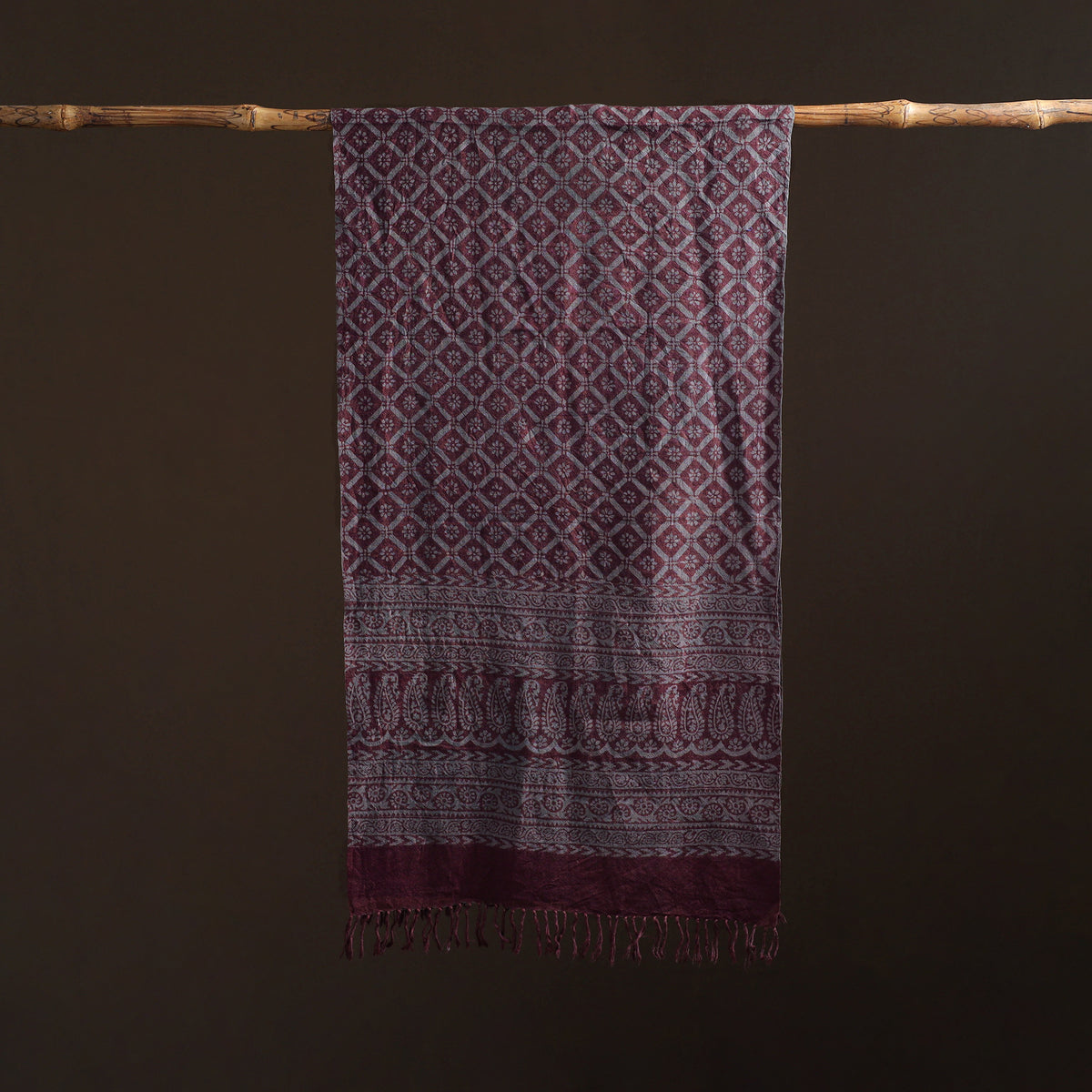 Handwoven Merino Wool Natural Dyed Bagh Hand Block Print Stole 04