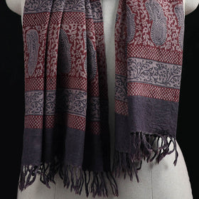 Handwoven Merino Wool Natural Dyed Hand Block Bagh Print Stole 05