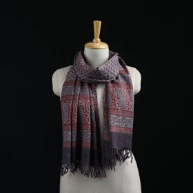 Handwoven Merino Wool Natural Dyed Hand Block Bagh Print Stole 05
