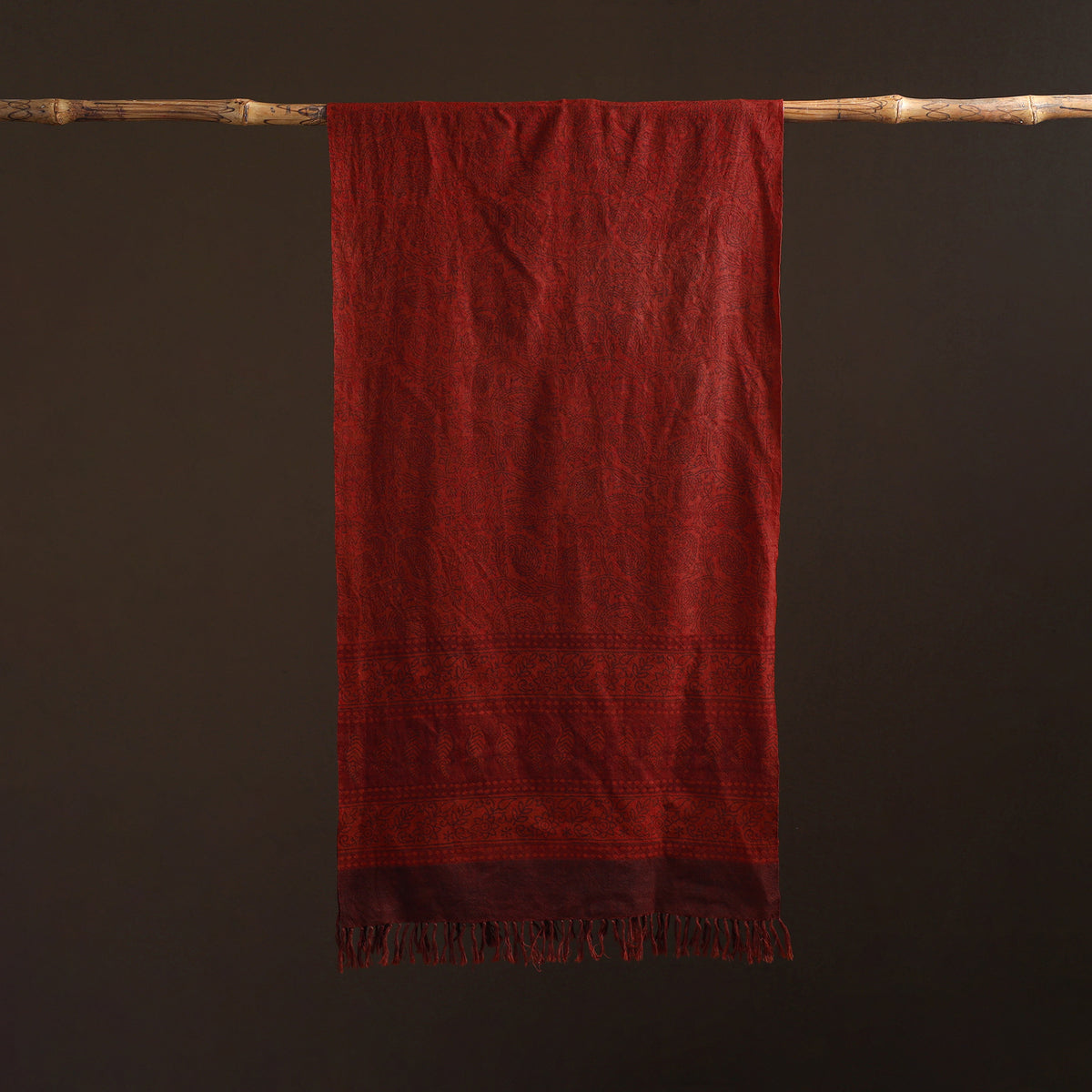 Handwoven Merino Wool Natural Dyed Bagh Hand Block Print Stole 03