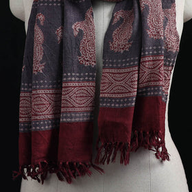 Handwoven Merino Wool Natural Dyed Hand Block Bagh Print Stole 06