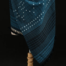 Kutch Handwoven Clamp Dyed Checks Bandhani Merino Wool Shawl 07