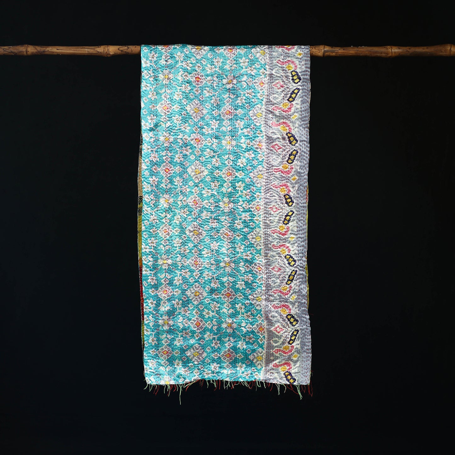 Bengal Kantha Handwork Patchwork Reversible Silk Stole 211