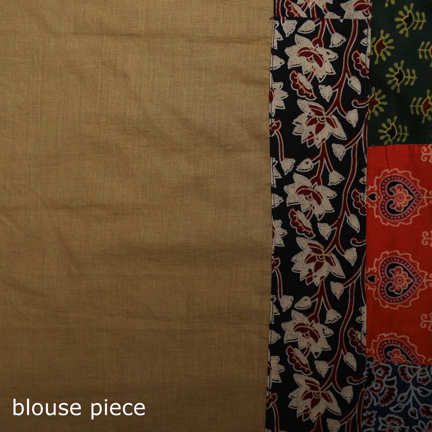 Ajrakh Hand Block Print Patchwork Pure Mul Cotton Saree 13