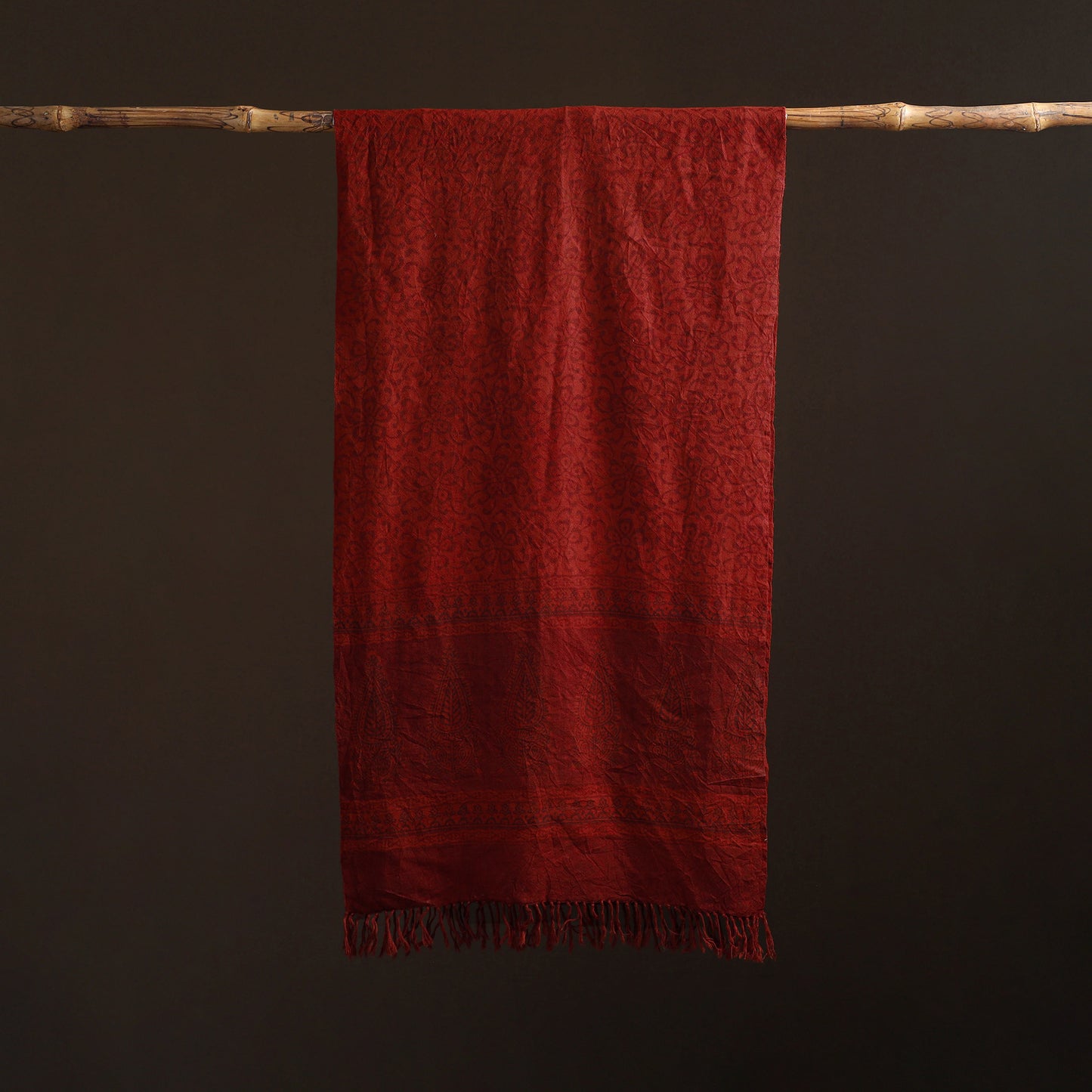Handwoven Merino Wool Natural Dyed Bagh Hand Block Print Stole 01