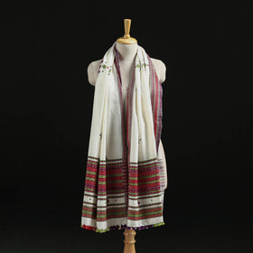 Kutch Handwoven Mirror Work Chomuk Buta Acrylic Wool Shawl 04