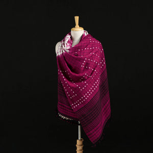 Purple - Kutch Handwoven Clamp Dyed Checks Bandhani Merino Wool Shawl 08