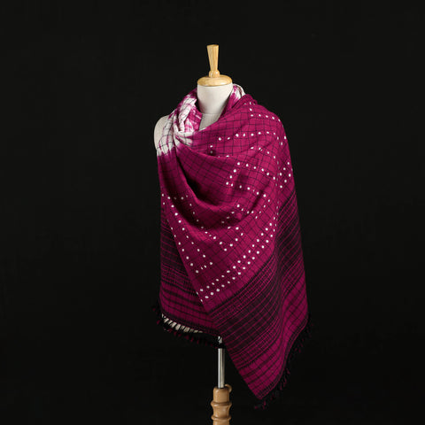 Kutch Handwoven Clamp Dyed Checks Bandhani Merino Wool Shawl 08