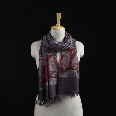 Handwoven Merino Wool Natural Dyed Hand Block Bagh Print Stole 07