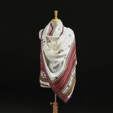 Kutch Handwoven Mirror Work Chomuk Buta Acrylic Wool Shawl 04
