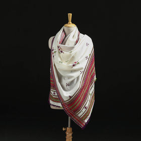 Kutch Handwoven Mirror Work Chomuk Buta Acrylic Wool Shawl 04