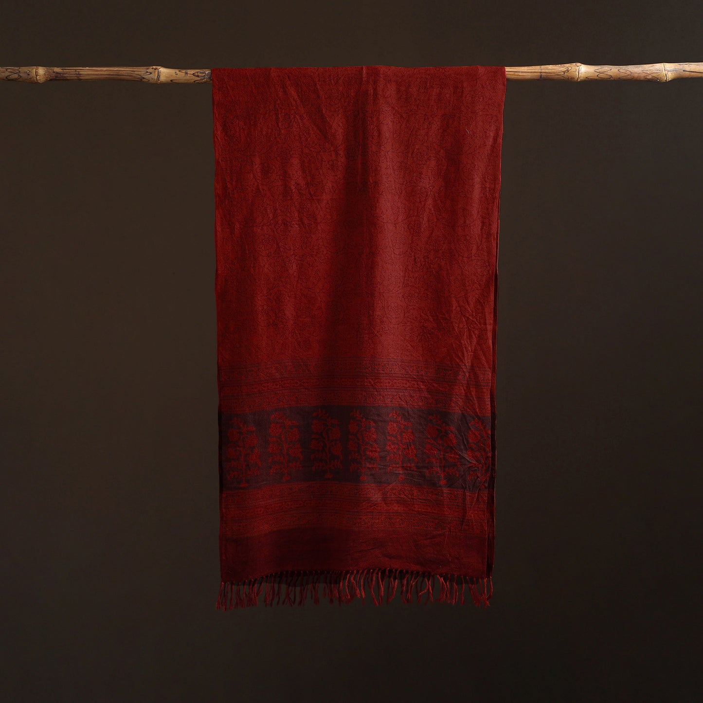 Handwoven Merino Wool Natural Dyed Bagh Hand Block Print Stole 02