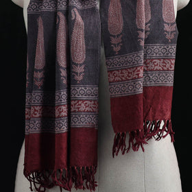 Handwoven Merino Wool Natural Dyed Hand Block Bagh Print Stole 08