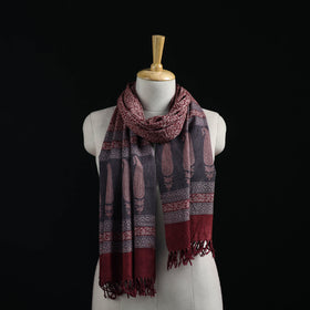Handwoven Merino Wool Natural Dyed Hand Block Bagh Print Stole 08