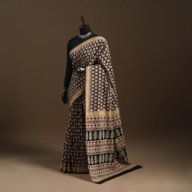Black - mul cotton hand bagru saree 14 - handcrafted