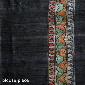 Grey - Madhubani Handpainted Pure Ghicha Tussar Silk Handloom Saree 01
